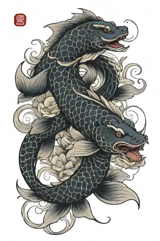 koi carp dragon lotus flower tattoo design idea