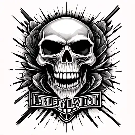 skull harley davidson motorcycle tattoo design idea