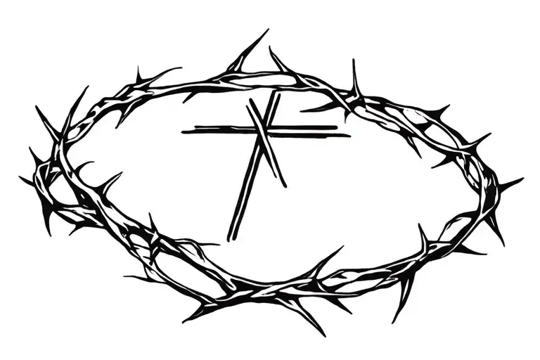 crown of thorns wrapped with a cross intertwined tattoo design idea