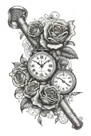 January and June birth flower, clock that shows 9:15, name Benjamin, baseball equipment and basketball tattoo design idea
