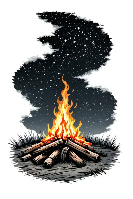 campfire with starry night sky tattoo design idea