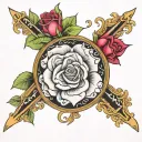 name Imani wrapper in roses with cross  tattoo design idea