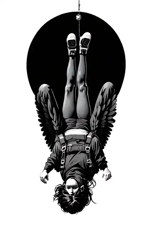 upside down skydiver with wings spread wide tattoo design idea
