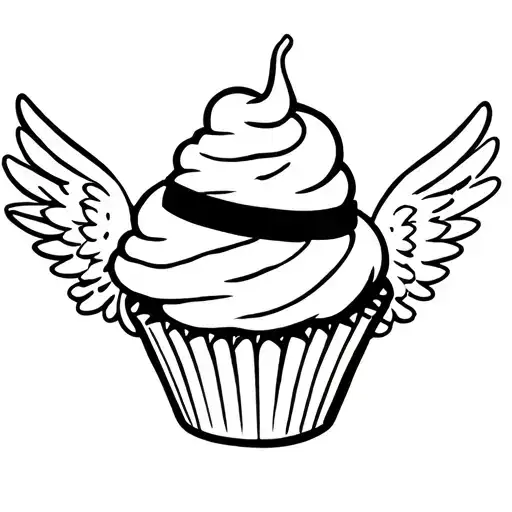 Cupcake, fedora with angel wings tattoo design idea