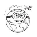 minion happy face with airplane flying over a world tattoo design idea