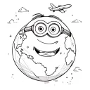 minion happy face with airplane flying over a world tattoo design idea