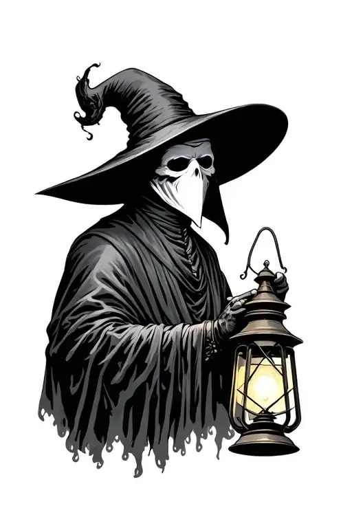 plague doctor holding a lantern tattoo design idea
