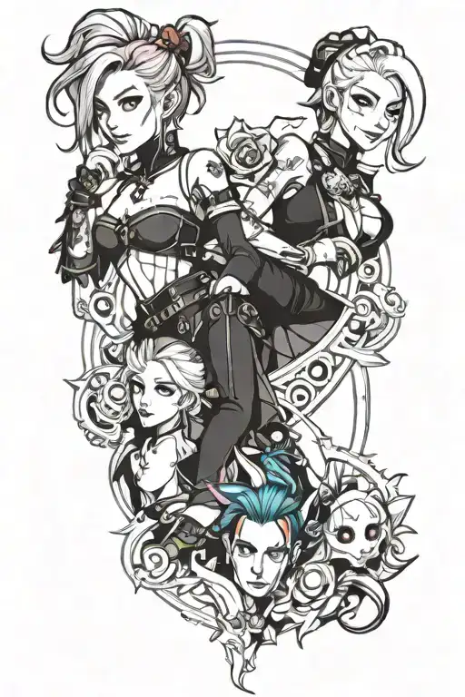 Vi and Jinx arcane league of legends tattoo design idea