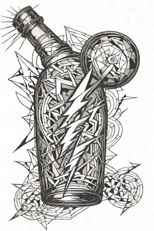 lightning above and striking into a bottle  tattoo design idea