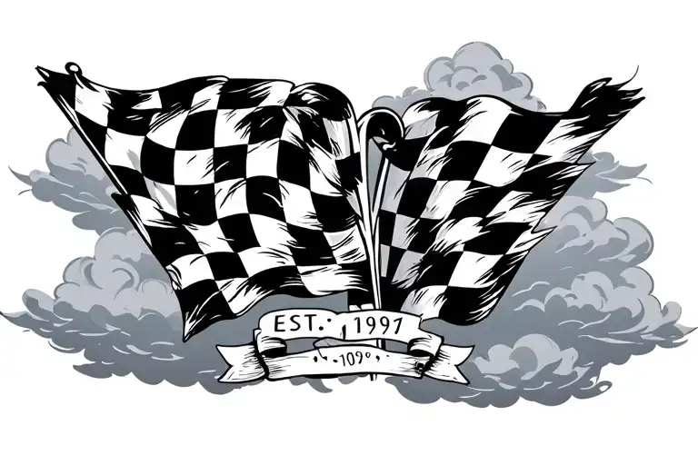 checkered flags est 1991 cloud background tattoo design idea