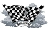 checkered flags est 1991 cloud background tattoo design idea