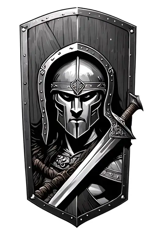 Spartan soldier with shield and sword tattoo design idea