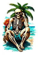 Skeleton Beach bum relaxing tattoo design idea