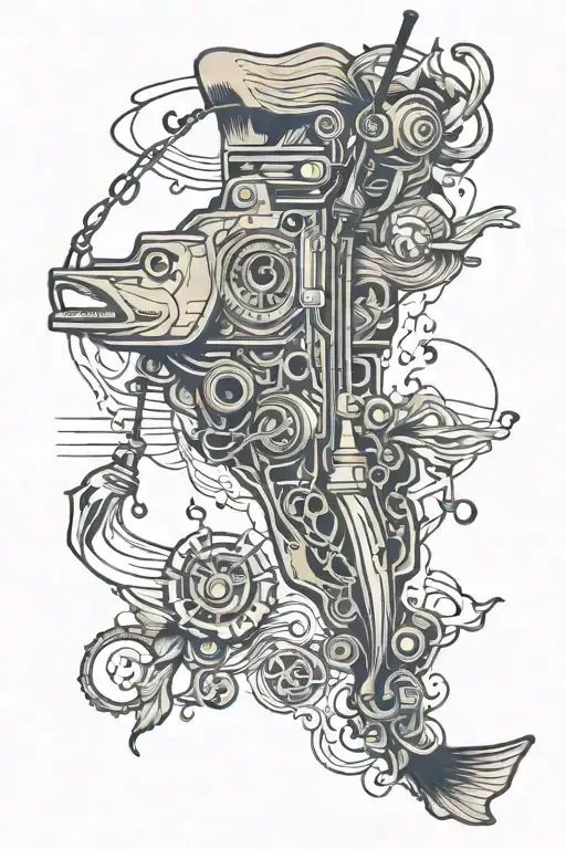 Oklahoma state outline filled with fishing gear and musical notes tattoo design idea