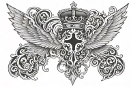 cross with wings and crown on the throat geosymtric tattoo design idea