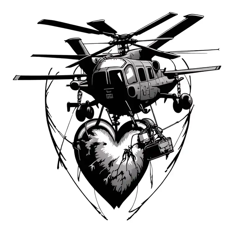 blackhawk helicopter with sling load to a heart tattoo design idea