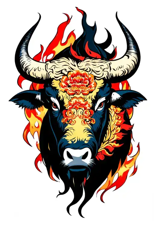 Japanese Yakuza Style Fire Buffalo tattoo design idea