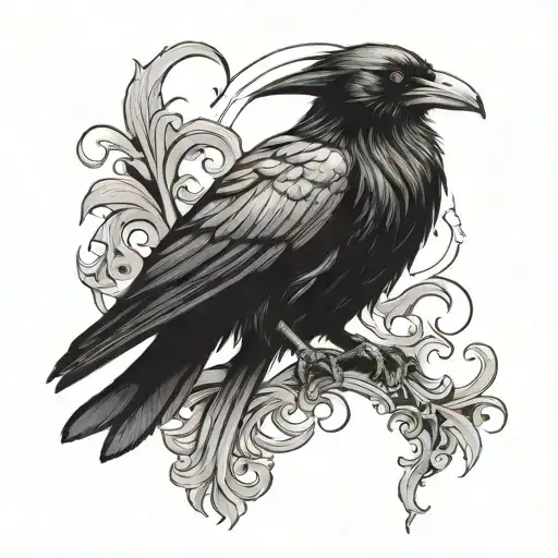 gothic raven sitting facing left side tattoo design idea