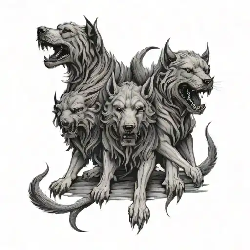 cerberus with hell's portal radiating darkness tattoo design idea