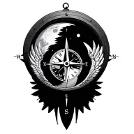 compass clock moon wing tattoo design idea