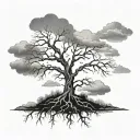 leafless tree with cross next to it and clouds surrounding tattoo design idea