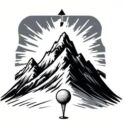 mountain range with small golf flag and ball  tattoo design idea