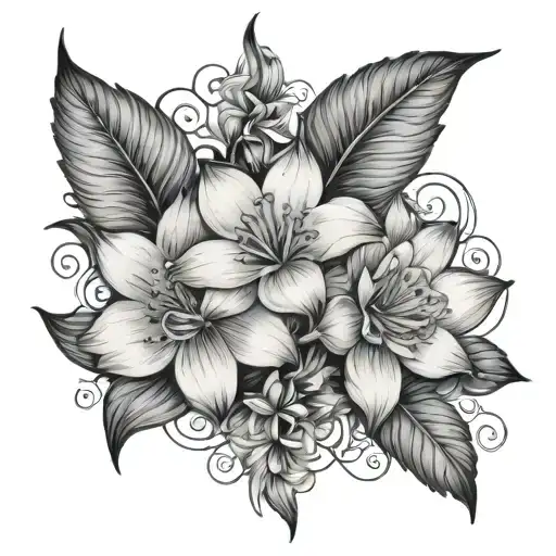 larkspurs and water lily intertwined  tattoo design idea