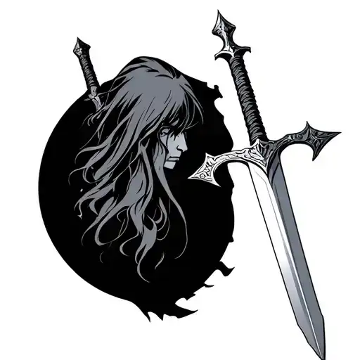 master sword stabbed in back tattoo design idea