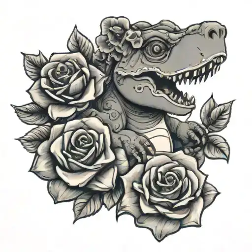 trex, clover care bear and rose tattoo design idea