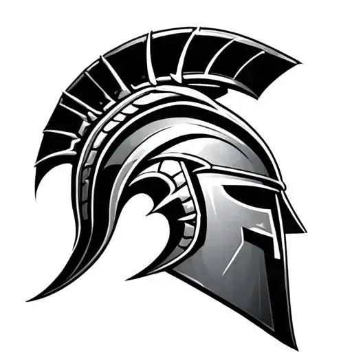 Spartan warrior helmet with swirling shadowsSymbol of discipline, courage, and focusLooks very aesthetic on the side tattoo design idea