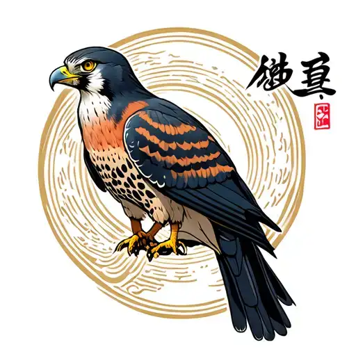 peregrine falcon with a hayabusa kanji symbol tattoo design idea