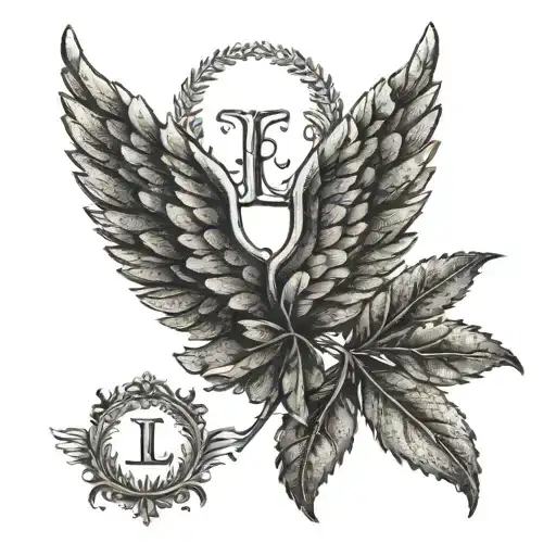 laurel wreath with roman wings with two letters L inside tattoo design idea