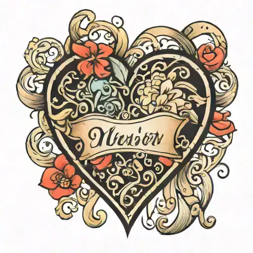 name in shape of a heart tattoo design idea
