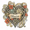name in shape of a heart tattoo design idea