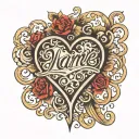 name in shape of a heart tattoo design idea