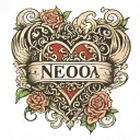 name in shape of a heart tattoo design idea