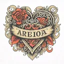 name in shape of a heart tattoo design idea