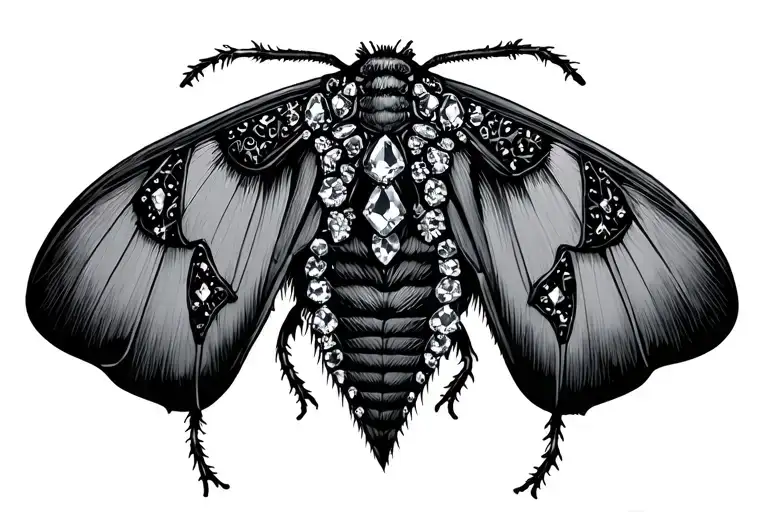 imperial moth decorated with crystals with Gothic references tattoo design idea