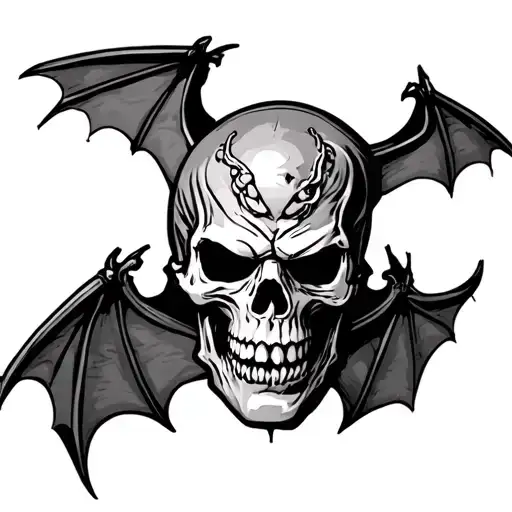 Create a chest tattoo design that combines the Avenged Sevenfold bat logo with an Iron Maiden mascot replacing the skull tattoo design idea