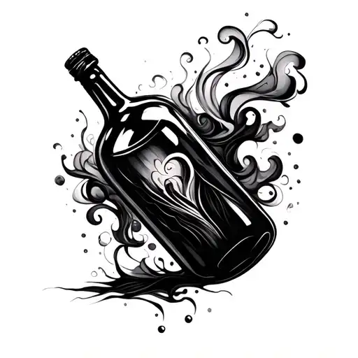 bottle, cloud and smoke swirling tattoo design idea