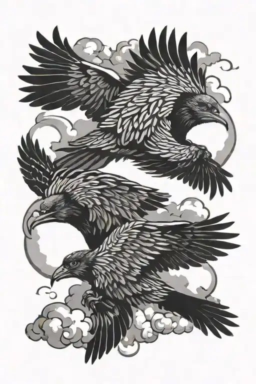 hugin and munin flying in clouds forming the shape tattoo design idea