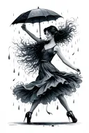 represent the phrase dancing in the rain with a drawing tattoo design idea