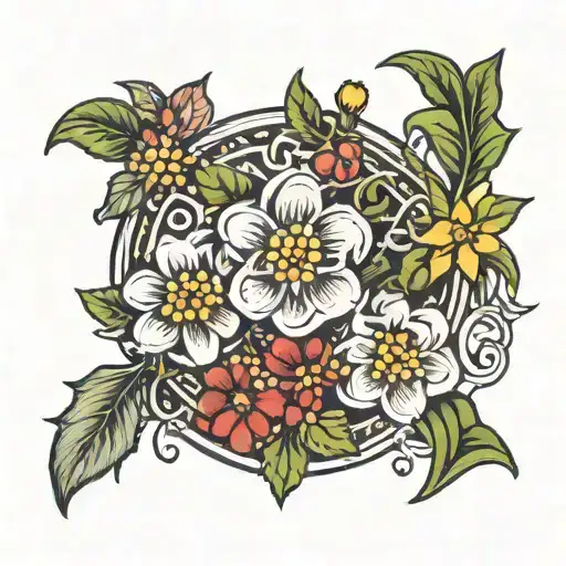 celtic motherhood knot with holly and cosmos flowers tattoo design idea