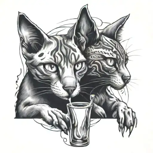 ghost cat and dog drinking taaka tattoo design idea