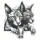 ghost cat and dog drinking taaka tattoo design idea