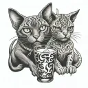 ghost cat and dog drinking taaka tattoo design idea