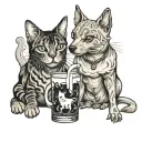 ghost cat and dog drinking taaka tattoo design idea