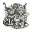 ghost cat and dog drinking taaka tattoo design idea