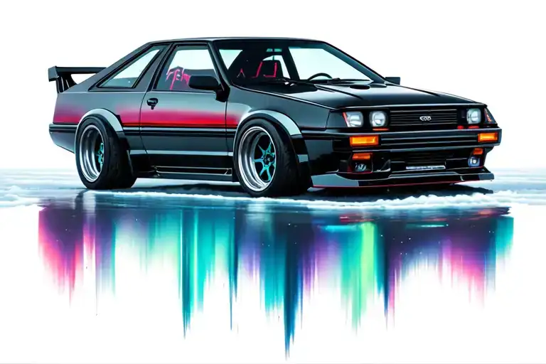 Toyota Treeno AE86 Initial Drift under the northern lights tattoo design idea