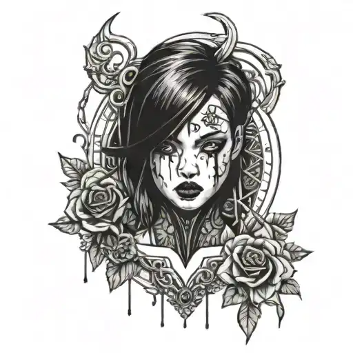dark themed bdsm girl tattoo design idea
